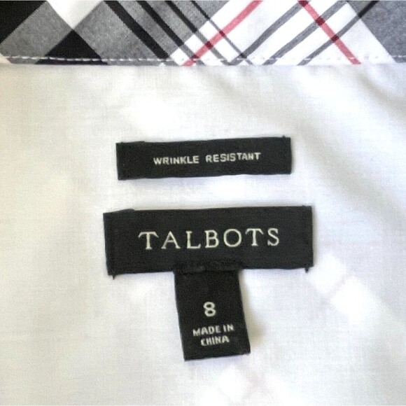 Talbots Plaid Black Red White Tunic Collared Wrinkle Resistant - Womens 8 - Picture 6 of 7